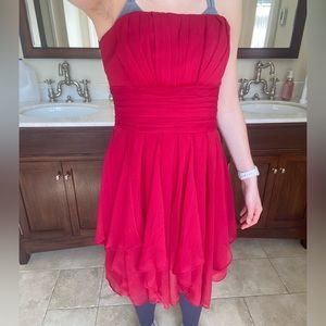 Red strapless dress